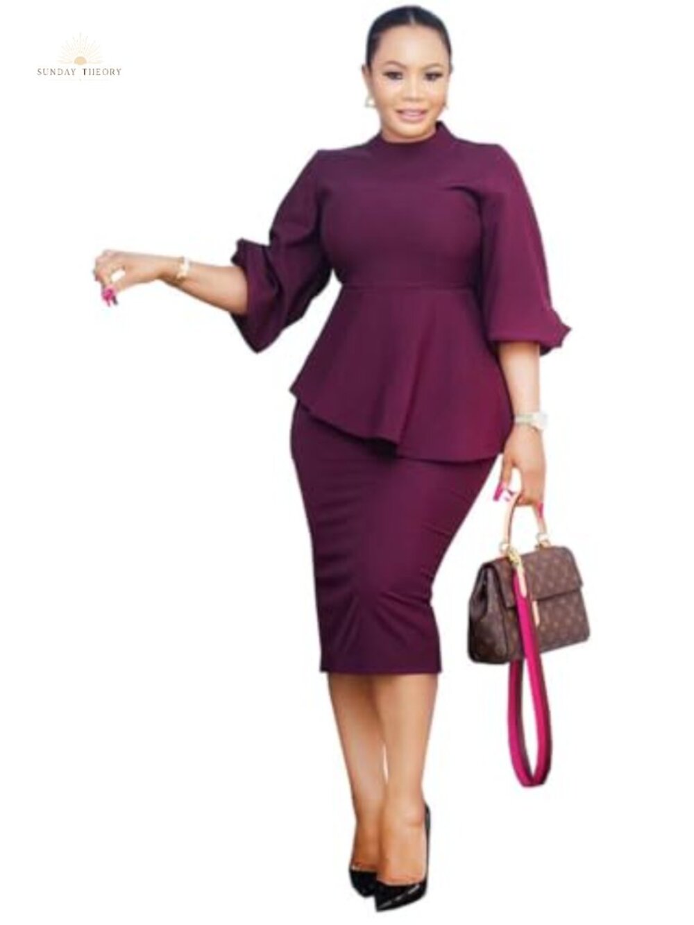 Ruffle Sleeve Bodycon Pencil Dress Business Formal Work Polyester Spandex